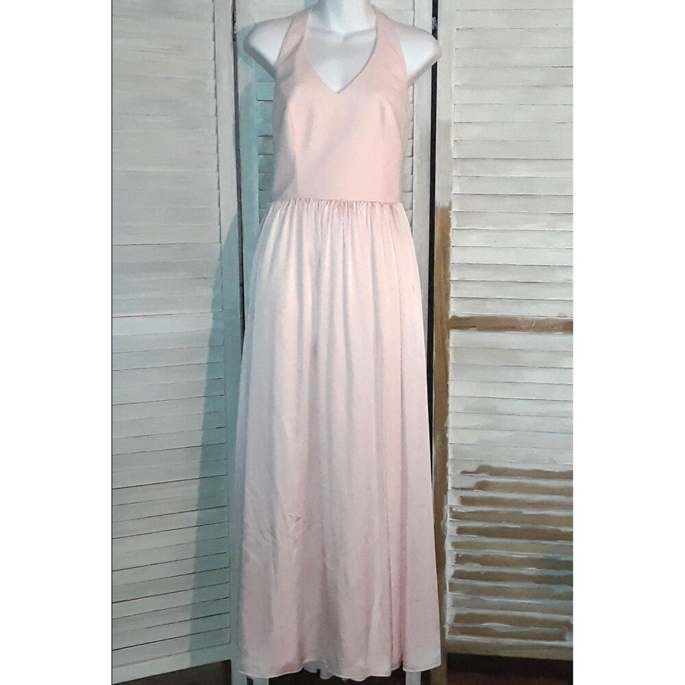 White by Vera Wang Women's Maxi Dress Size 8 Halter Front Slit Bow Details Pink